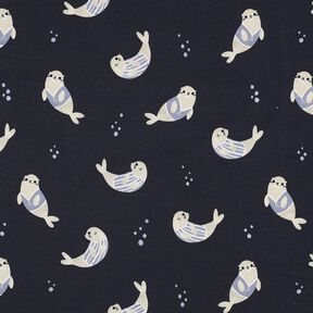 GOTS Katoenjersey Zeehonden Digitaal printen | Poppy Fabrics – nachtblauw/anemoon, 