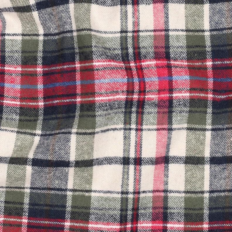 Katoenflanel Ruit | Poppy Fabrics – olijf/rood,  image number 2