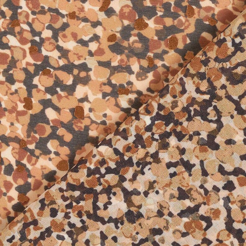 Crêpe chiffon vlekken en gouden stippen – bruin/goud metallic, image number 5