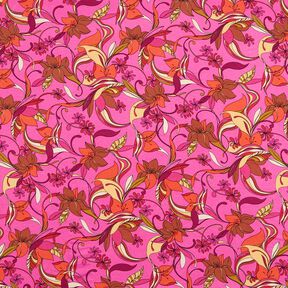 Viscosejersey Delicate bloemen – purper/vuurrood, 