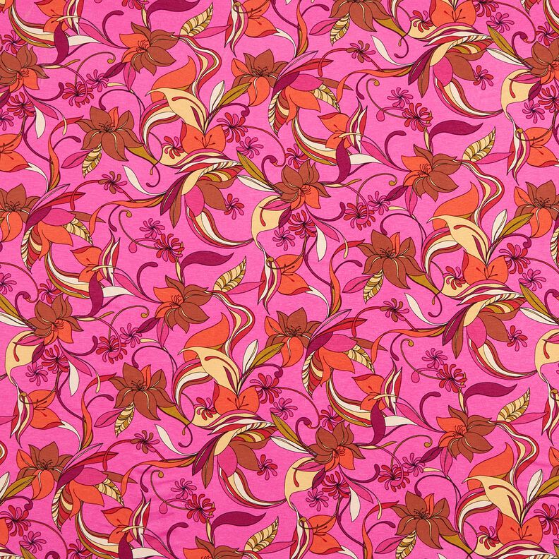 Viscosejersey Delicate bloemen – purper/vuurrood,  image number 1