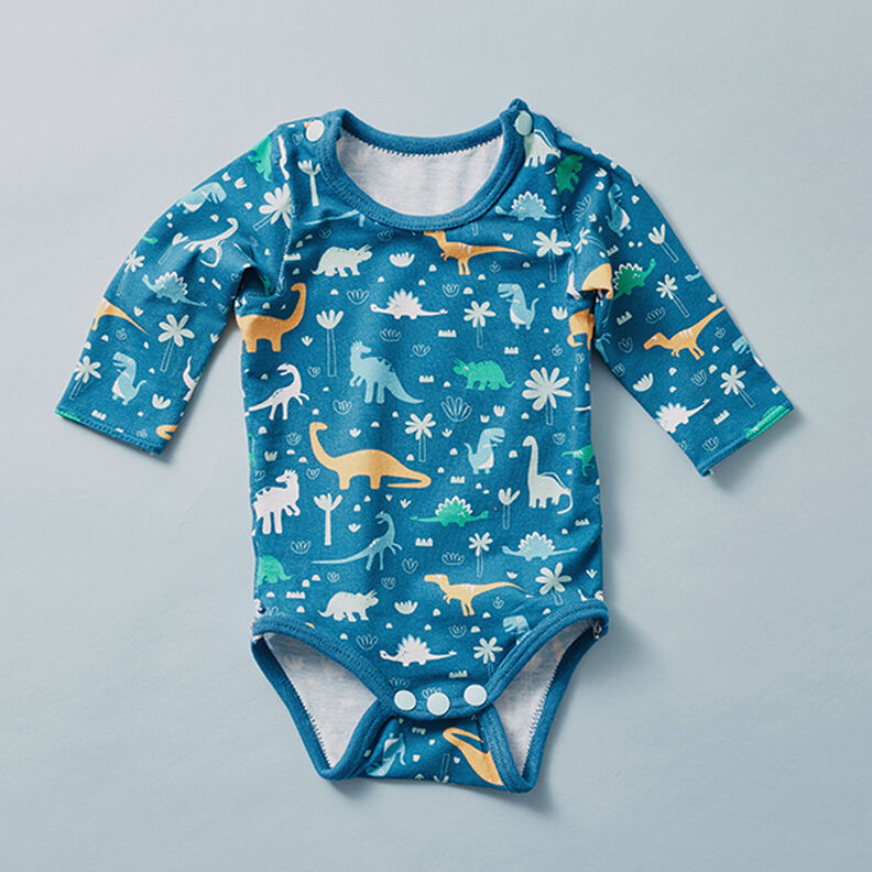 Katoenjersey dinowereld | PETIT CITRON – petroleum,  image number 4