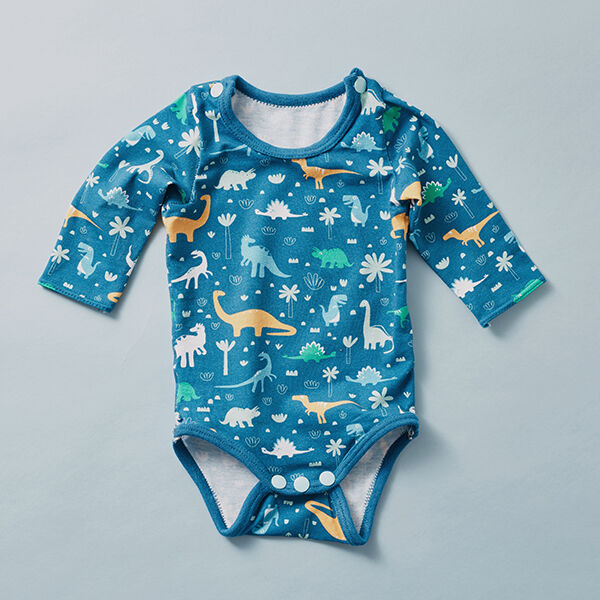 Katoenjersey dinowereld | PETIT CITRON – petroleum, image number 4
