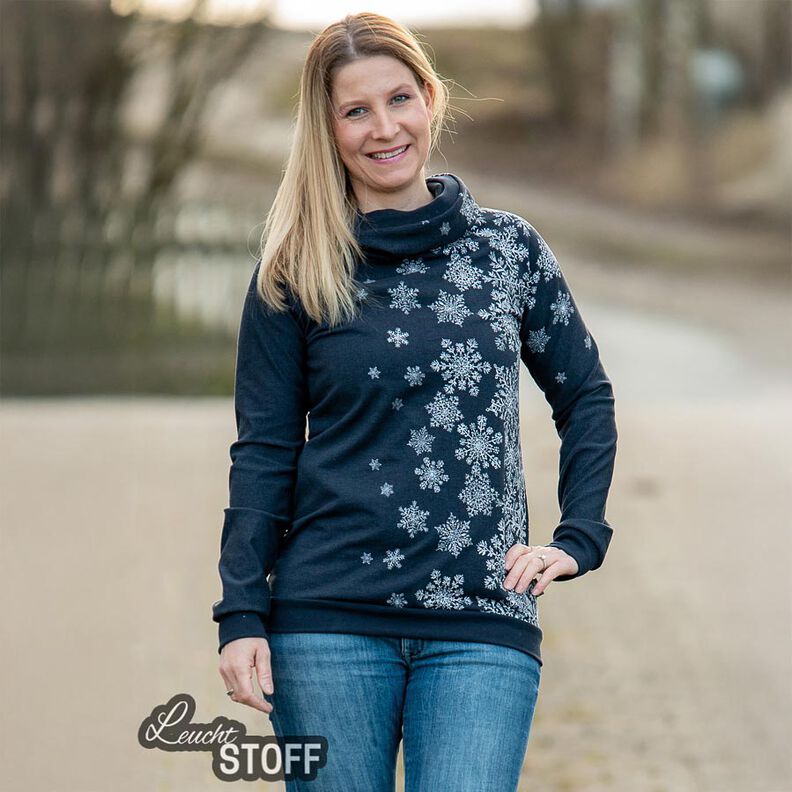 French Terry sommersweat IJsbloemen Borduurstof | Glitzerpüppi – nachtblauw/wit, image number 6