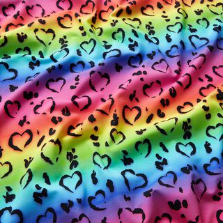 Katoenjersey Leeuwen hartjes regenboog | Glitzerpüppi – zwart/kleurenmix, 