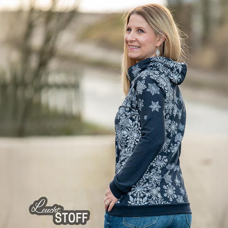 French Terry sommersweat IJsbloemen Borduurstof | Glitzerpüppi – nachtblauw/wit, image number 7