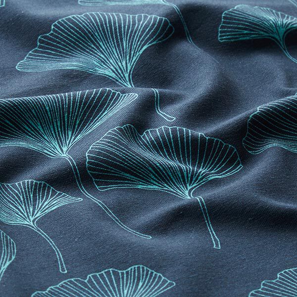 Katoenjersey Ginkgo bladeren – marineblauw,  image number 2