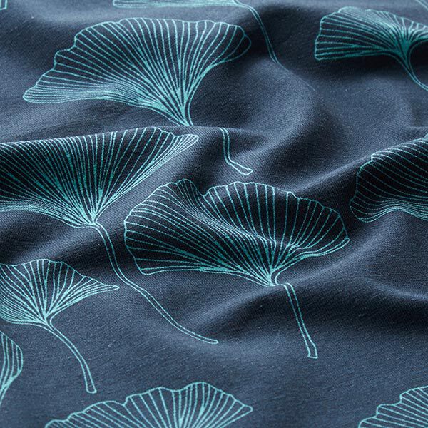 Katoenjersey Ginkgo bladeren – marineblauw, image number 2