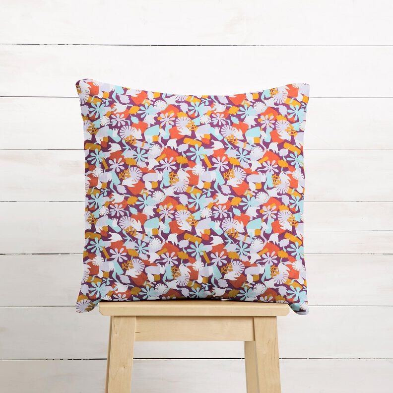 Katoenen stof Cretonne Vogels en bloemen – druif/pastelviolet, image number 8