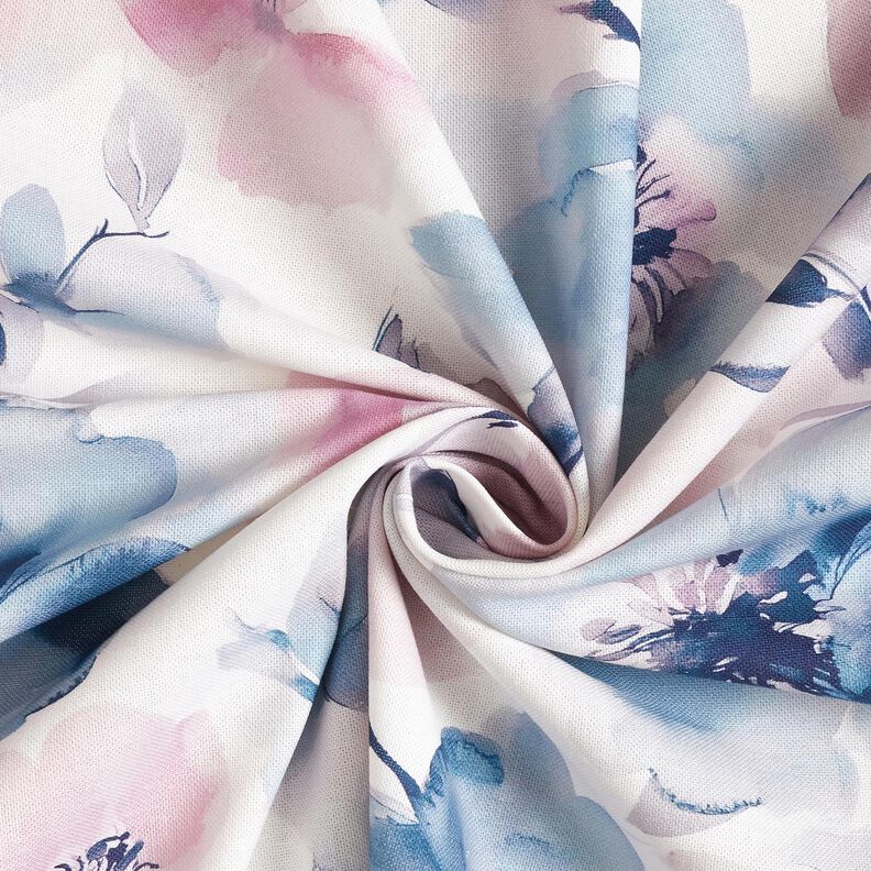 Decostof Half panama grote aquarelbloemen – wit/pastelviolet, image number 3
