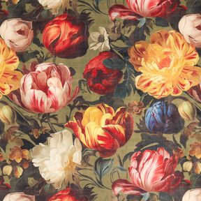 Decoratiefluweel Pioenroos – kaki/donkerrood, 