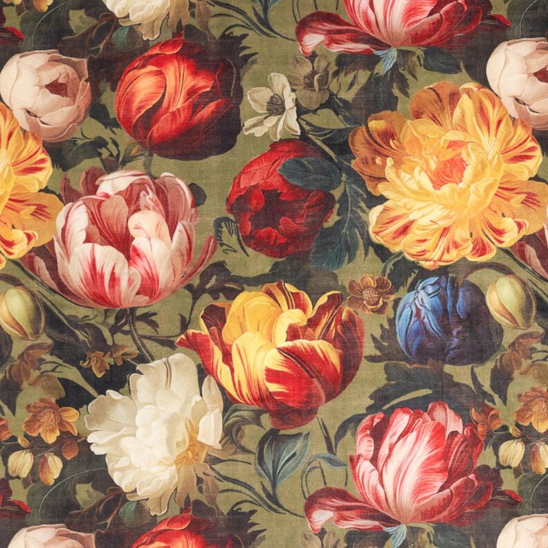 Decoratiefluweel Pioenroos – kaki/donkerrood,  image number 1