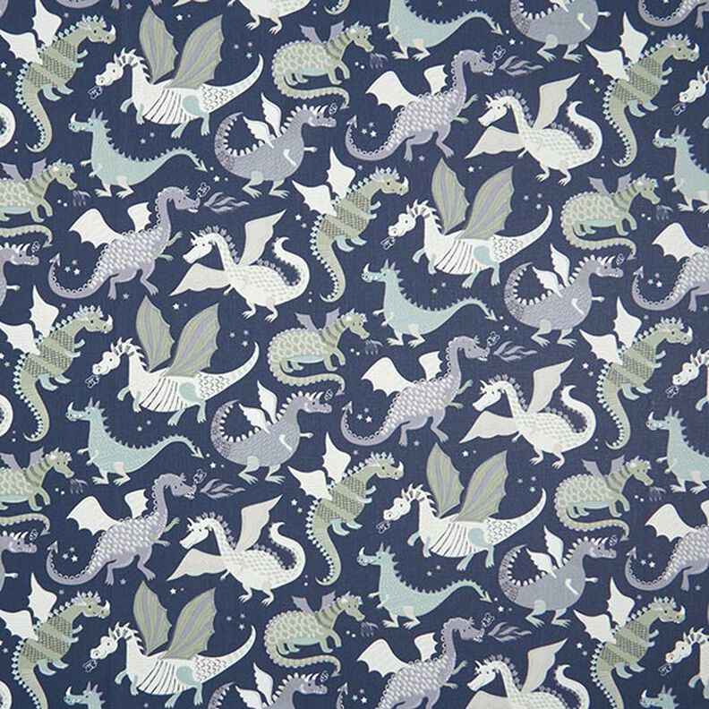 Katoenen stof Cretonne Draken & monsters – anthraciet/groen,  image number 1