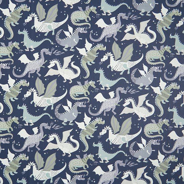 Katoenen stof Cretonne Draken & monsters – anthraciet/groen,  image number 1