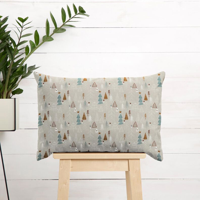 Katoenen stof Popeline Minimalistische dennenbomen – licht taupe,  image number 7