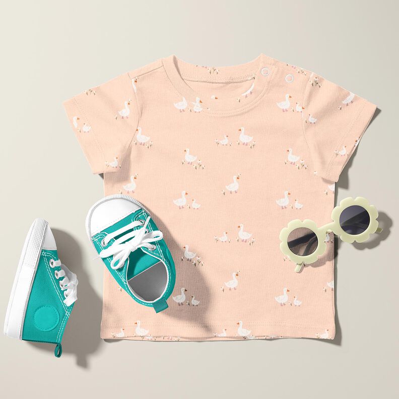 Katoenjersey Ganzen en bloemen – roos, image number 5
