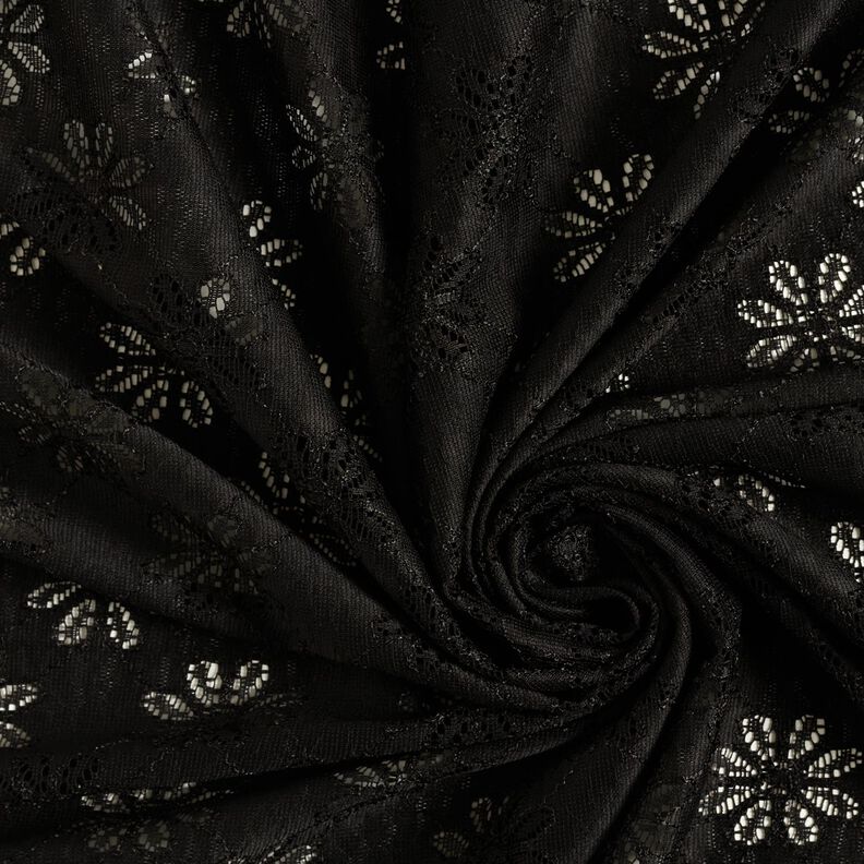 Stretch kant bloemen – zwart,  image number 3