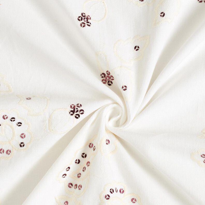 Fijne corduroy borduursels en paillettenbloemen – creme,  image number 4