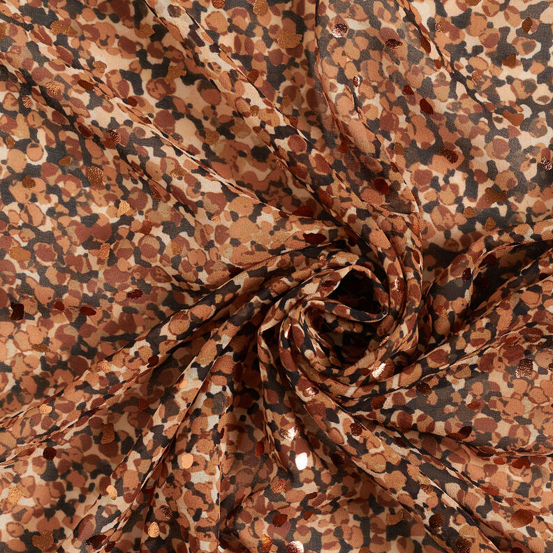 Crêpe chiffon vlekken en gouden stippen – bruin/goud metallic, image number 4