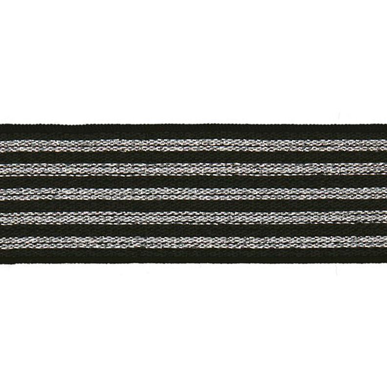 Gestreepte elastiek [ Breedte: 25 mm ] – zwart/zilver,  image number 1