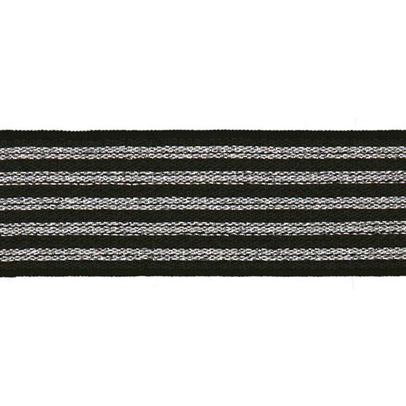 Gestreepte elastiek [ Breedte: 25 mm ] – zwart/zilver,  image number 1