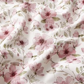 Tafelkleedstof Aquarelbloemen – ivoor/licht oudroze, 