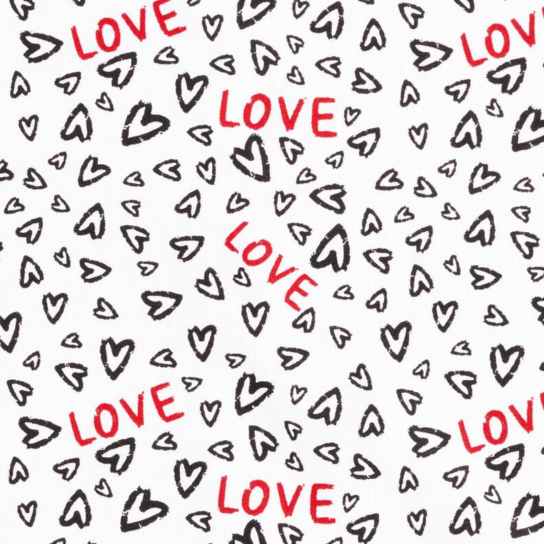 Katoenen stof Cretonne Love – wit/zwart, image number 1