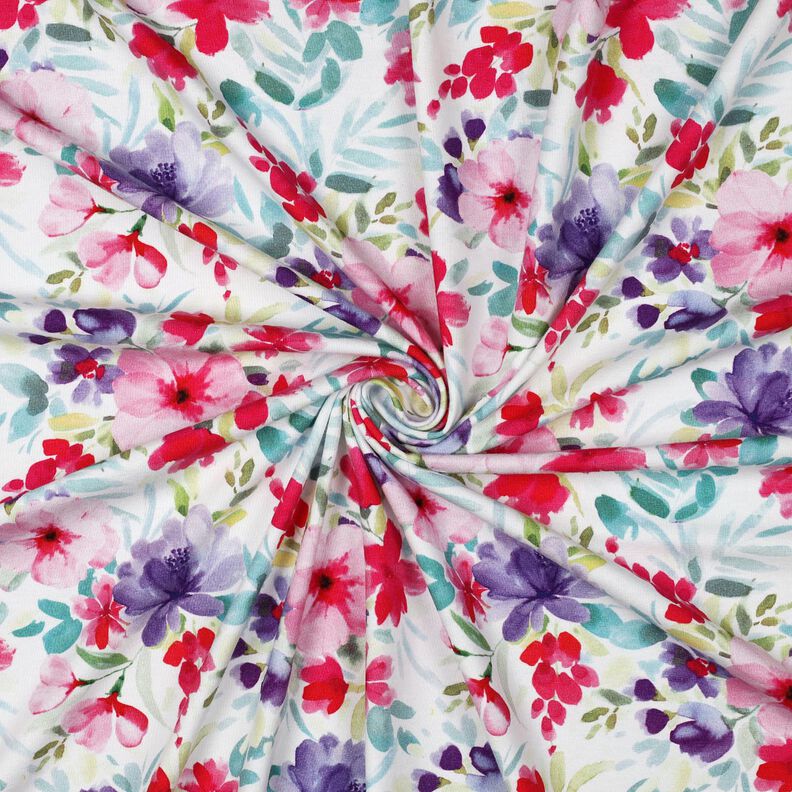 Katoenjersey Zomerbloesems digitale print – wit/intens roze,  image number 3