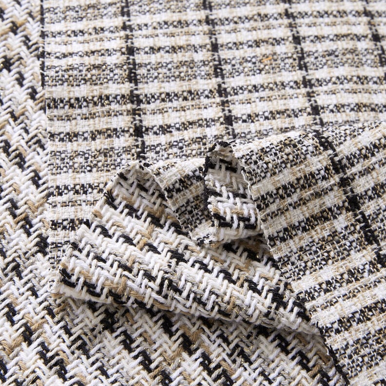 Grove jasstof glittergaren ruit – wit/beige, image number 3