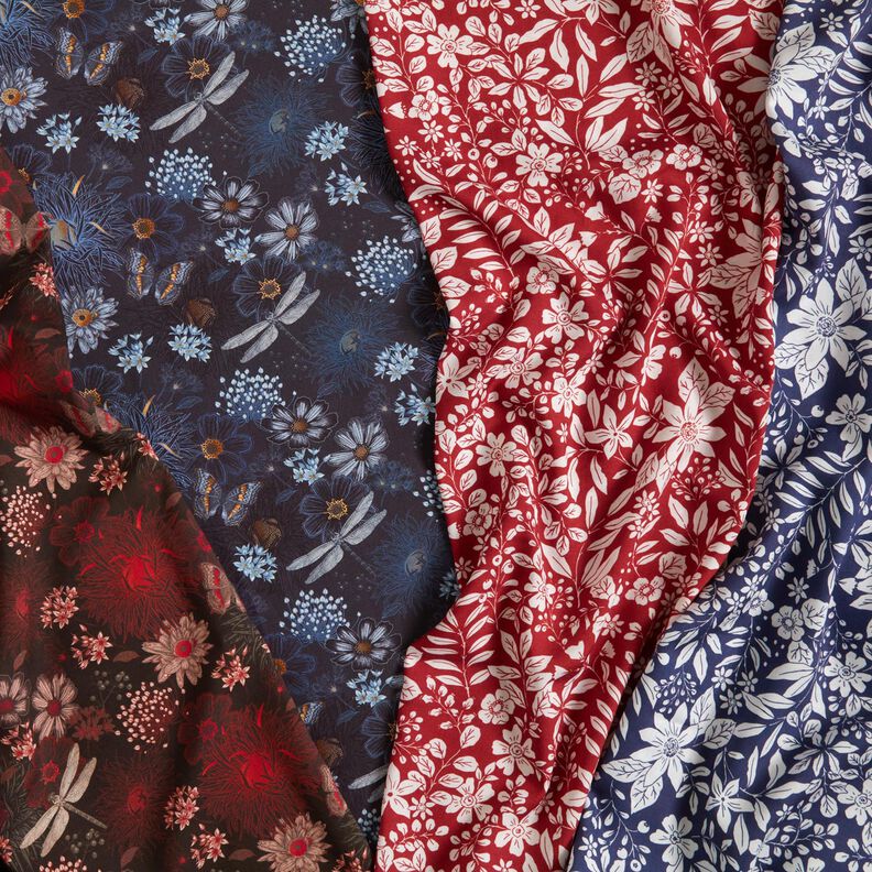 Viscosestof Bloemen en takken – indigo/wit, image number 5