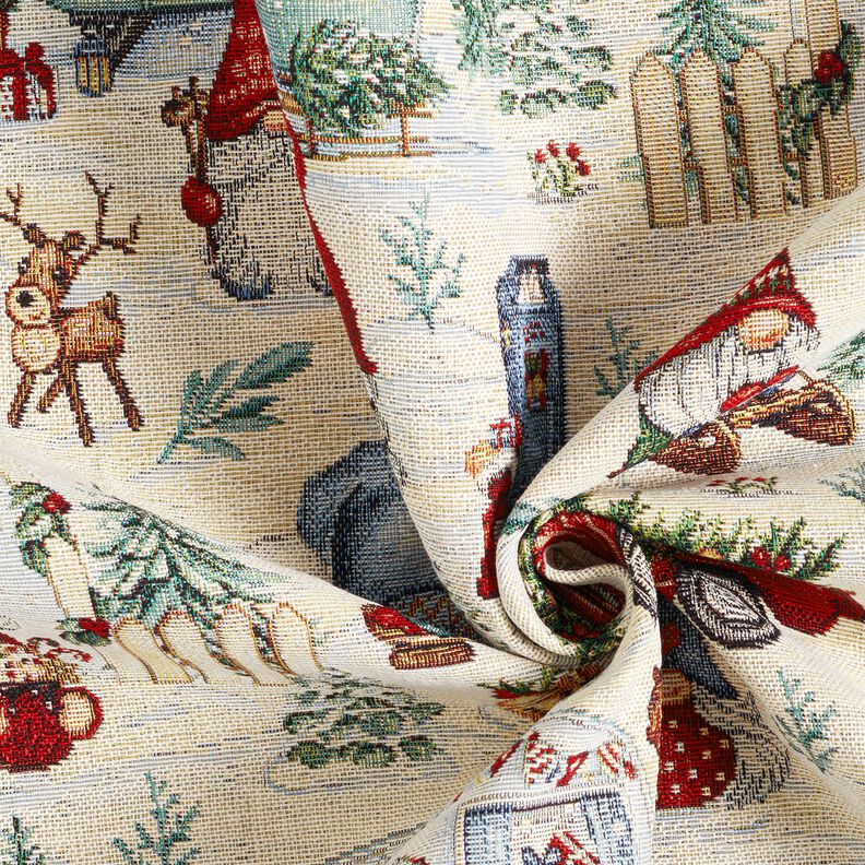 Decostof Gobelin Kerstkabouters – lichtbeige/rood, image number 3