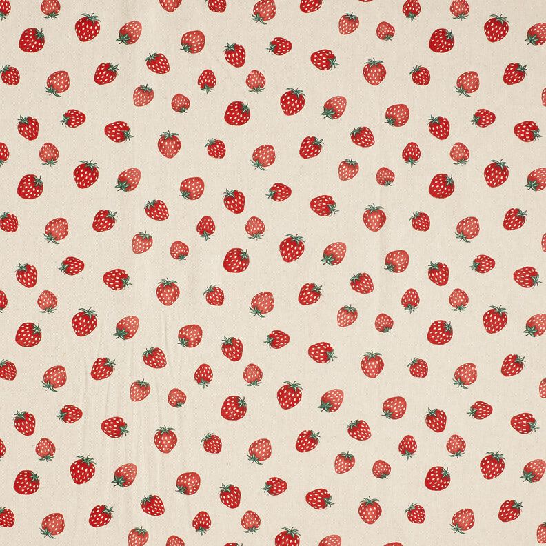 Decostof Half panama kleine aardbeien – rood/natuur, image number 1
