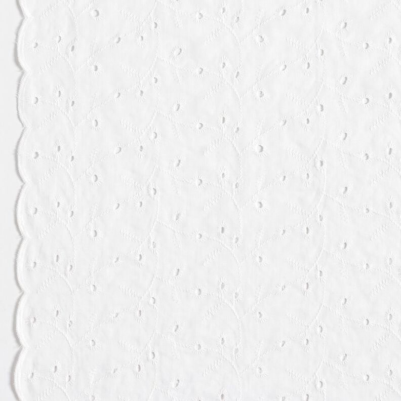 Katoenen stof met los geborduurde bloemranken – wit,  image number 1