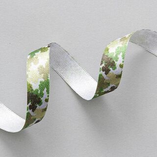 Satijnband camouflage [ 15 mm ] – anemoon/groen, 