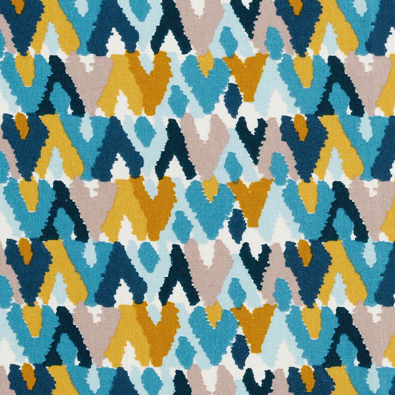 Katoenen stof Cretonne Etnische print – stralend blauw/mosterd,  image number 1