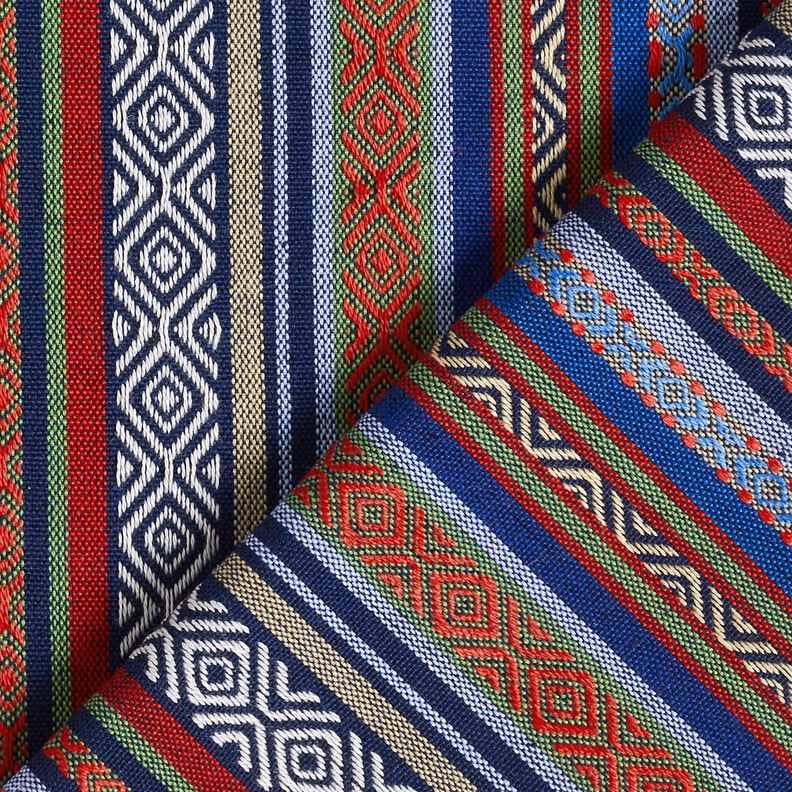 Decostof Jacquard abstracte strepen – marineblauw/karmijnrood, image number 4