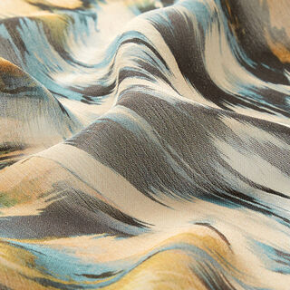 Chiffon zijdemix abstracte bladeren – groen/geel olijfgroen, 