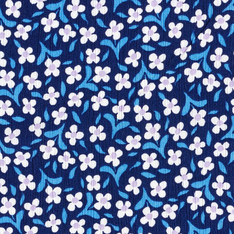 Viscosecrêpe kleine bloemen – marineblauw/wit,  image number 1