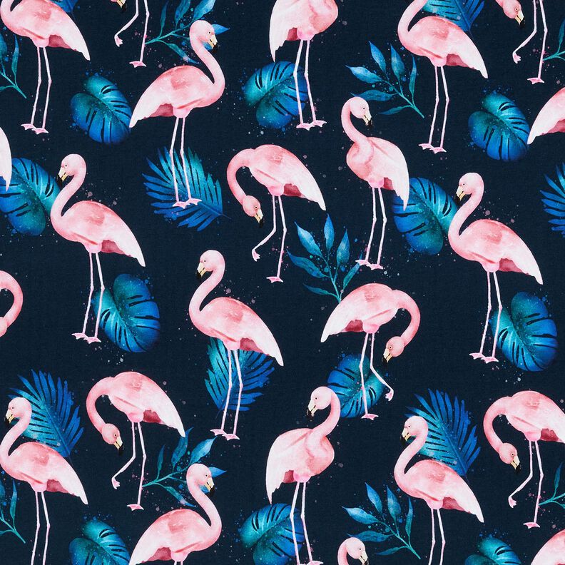 Katoenjersey Flamingo | Glitzerpüppi – nachtblauw/lichtroze,  image number 1