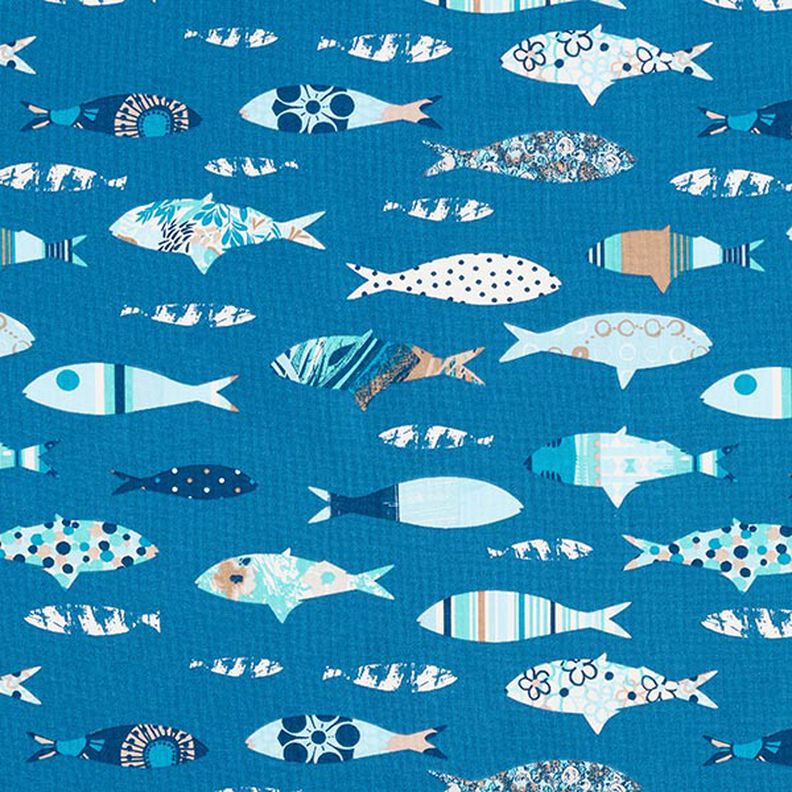 Katoenen stof Cretonne abstracte vissen – blauw,  image number 1