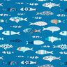 Katoenen stof Cretonne abstracte vissen – blauw,  thumbnail number 1
