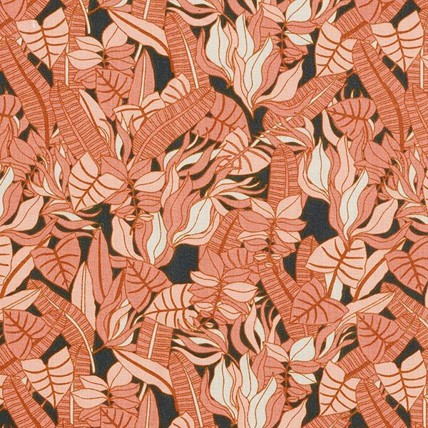 Katoenen stof Cretonne Tropische bladeren – zwart/terracotta, image number 1