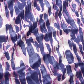 Viscosejersey Penseelstreken – wit/blauwlila, 