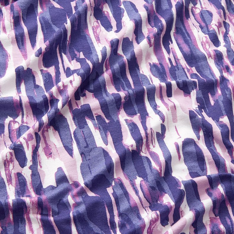 Viscosejersey Penseelstreken – wit/blauwlila, image number 2