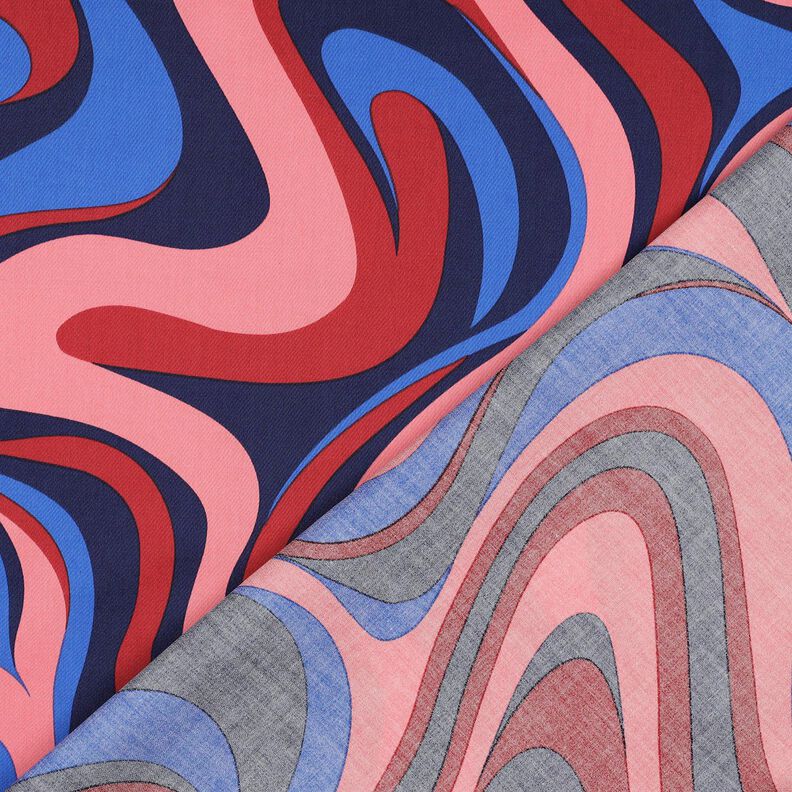 Katoensatijn Retro golven| Poppy Fabrics – marineblauw/pink,  image number 4