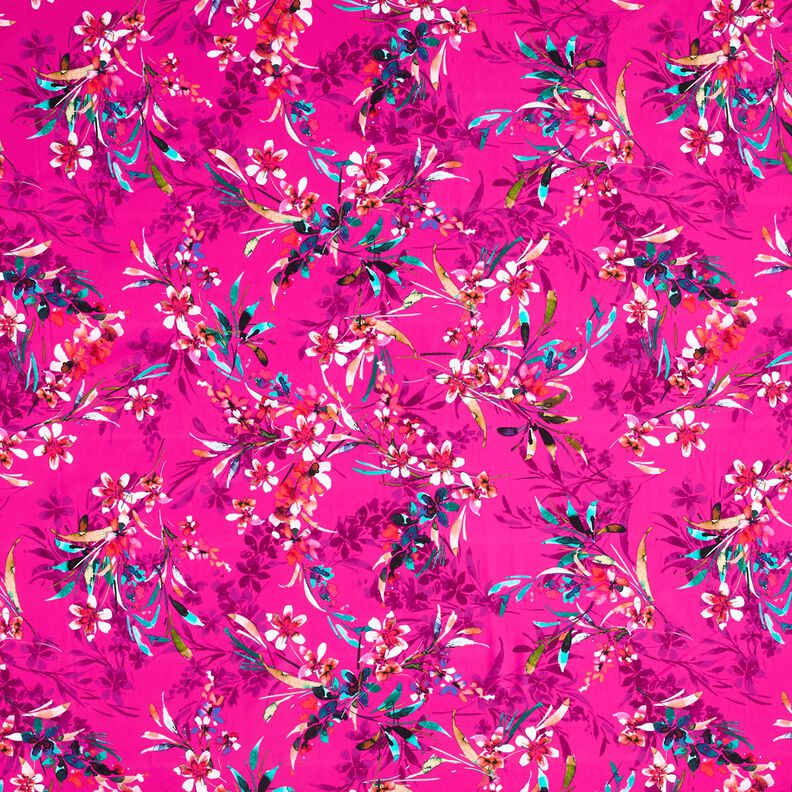 Badpakstof Aquarelbloemen – purper/wit,  image number 1
