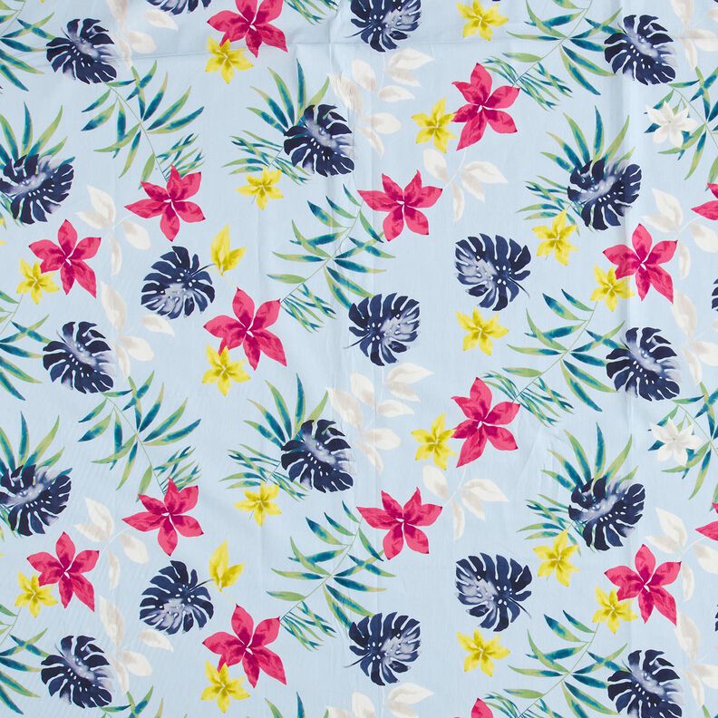 Katoenstof tropische bloemen – lichtblauw,  image number 1
