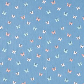 GOTS Katoenpopeline Vlinders – stralend blauw, 