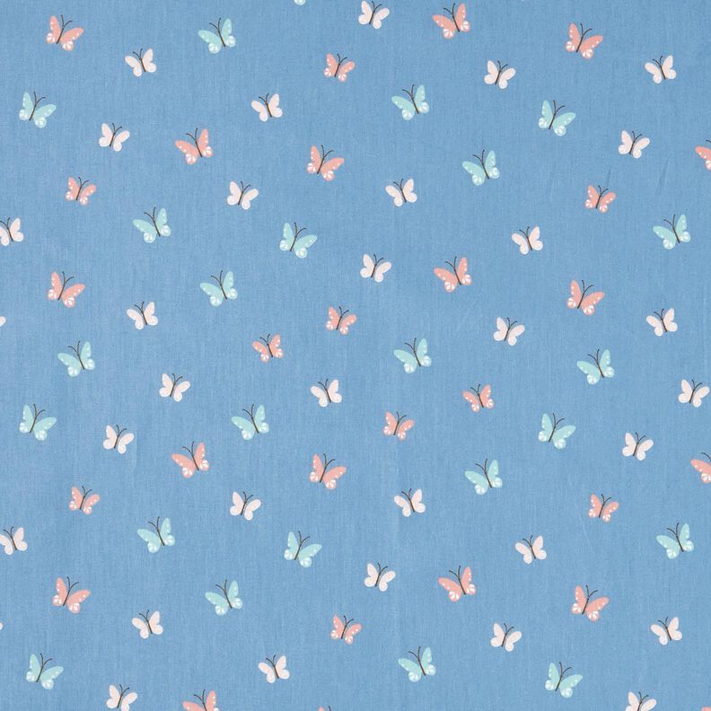 GOTS Katoenpopeline Vlinders – stralend blauw,  image number 1