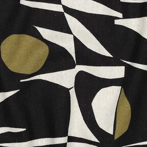 Viscose-linnen-mix geometrisch patroon – zwart/olijf, 